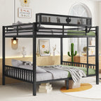 Queen Over Queen Bunk Bed With Ladder And Storage Shelf - Black