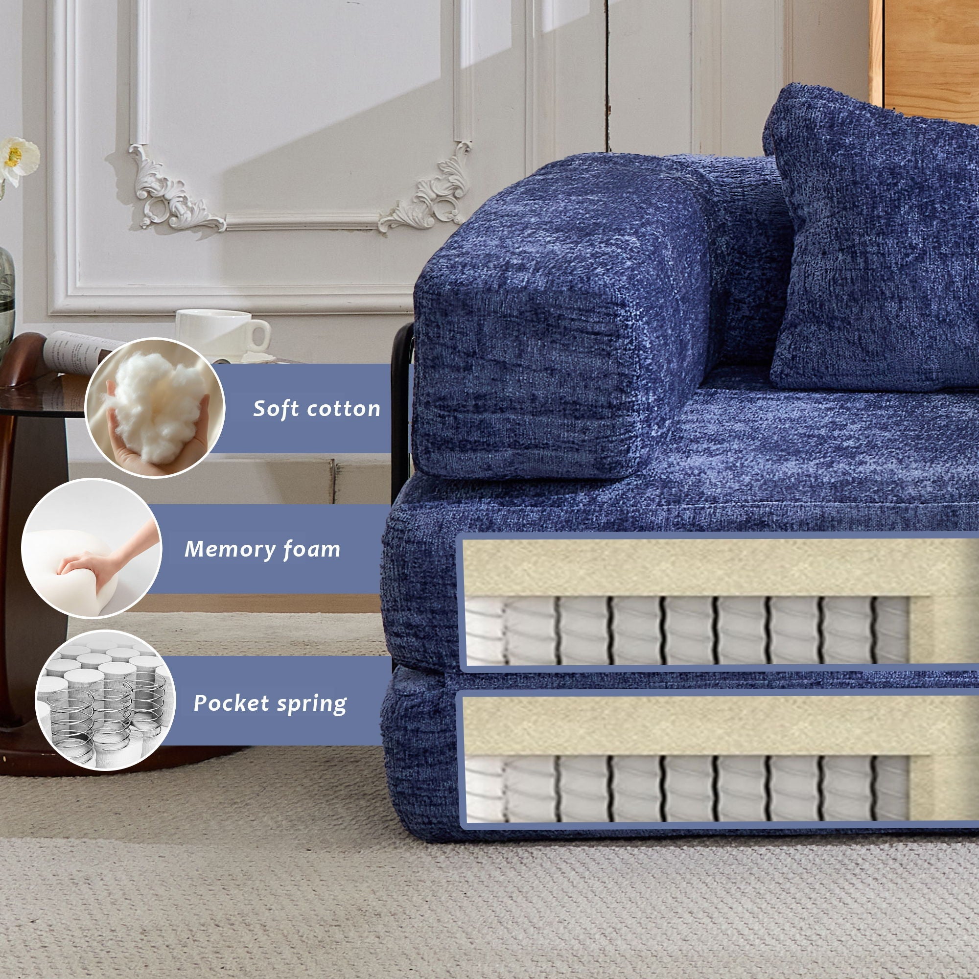 Convertible Floor Sofa Bed, Boneless Modular Sectional Sofa For Living Room