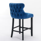 Contemporary Upholstered Wing-Back Barstools With Button Tufted Decoration And Wooden Legs, And Nailhead Trim, Leisure Style Bar Chairs, Bar Stools (Set of 2)