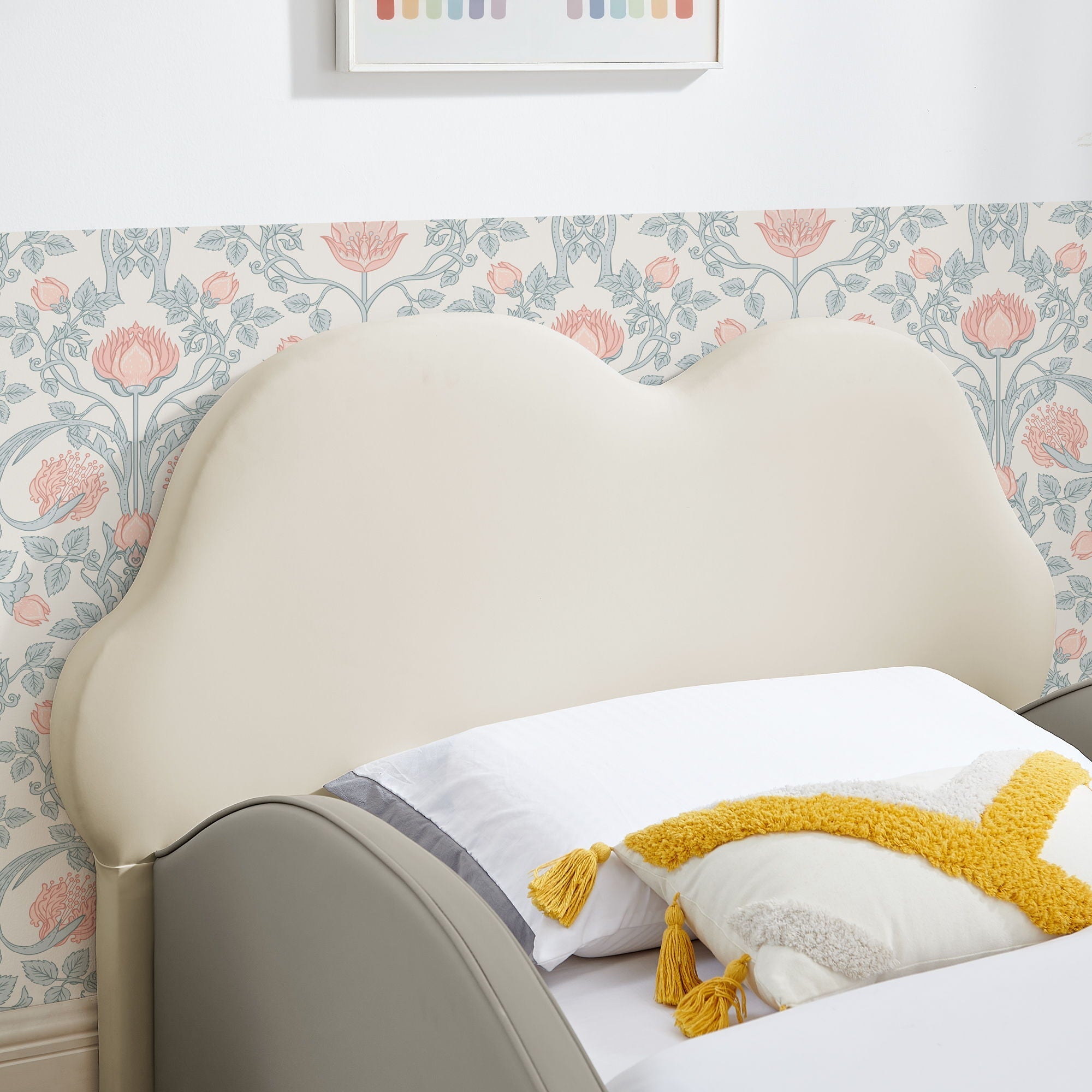 Cute Cloud Shape Bed With Guardrails Cartoon Design, Storage Pocket
