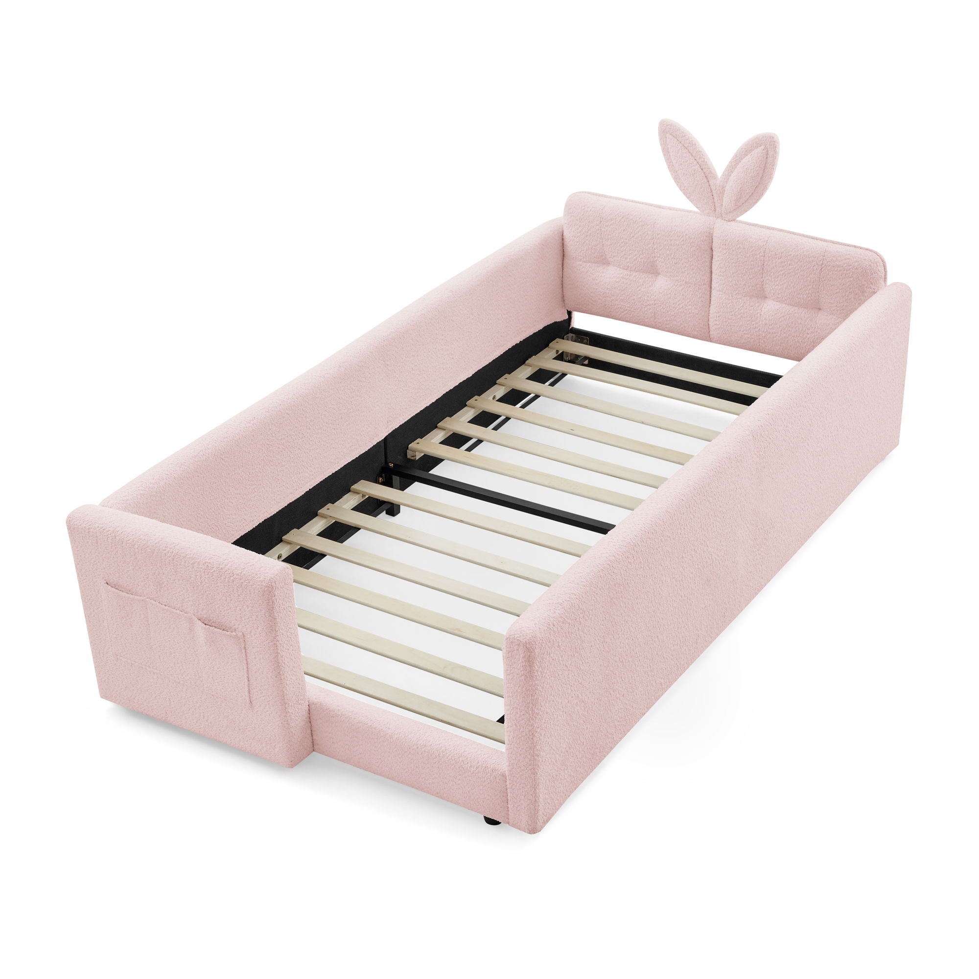 Cute Rabbit Ear Upholstered Platform Bed Frame With Safety Rail