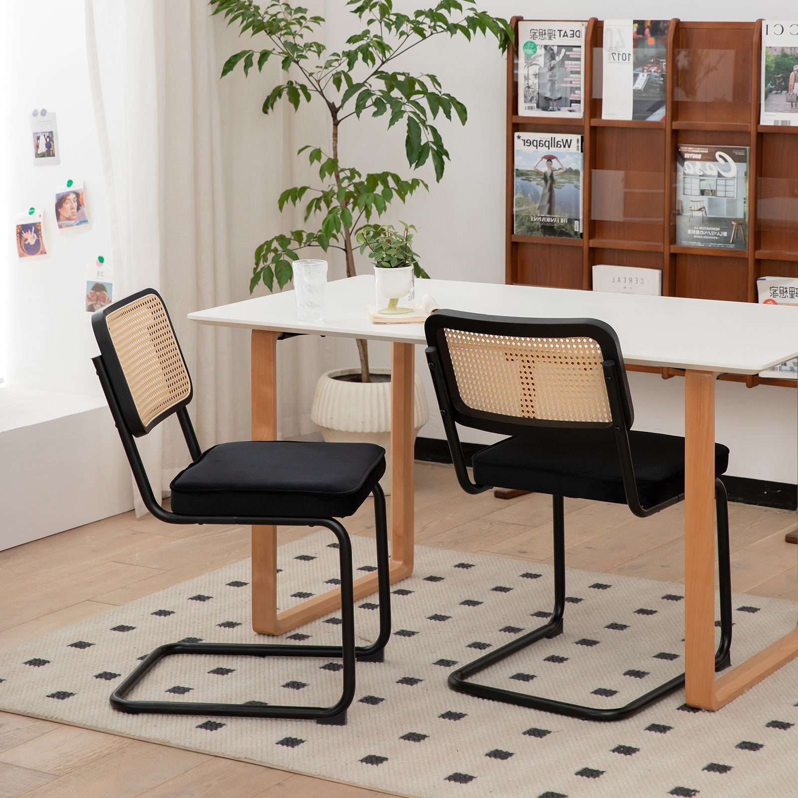 Rattan Side Accent Dining Chairs With Painted Legs (Set of 2)