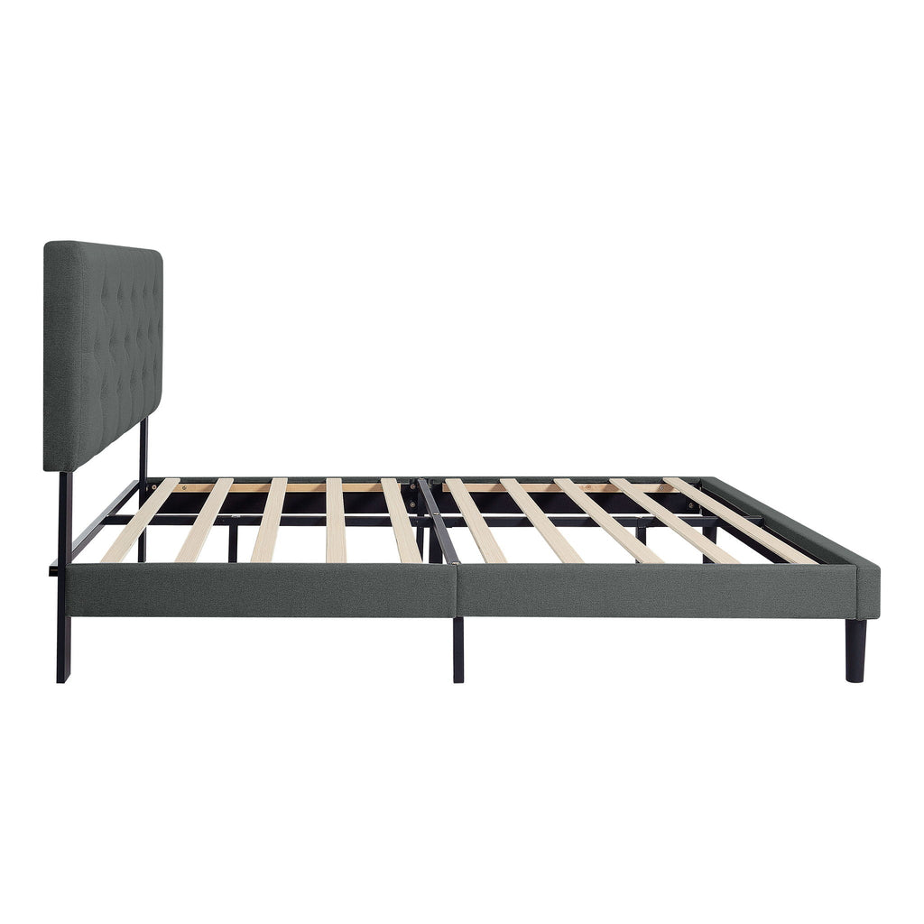 Modern Upholstered Platform Bed Frame With Button Tufted Fabric Headboard
