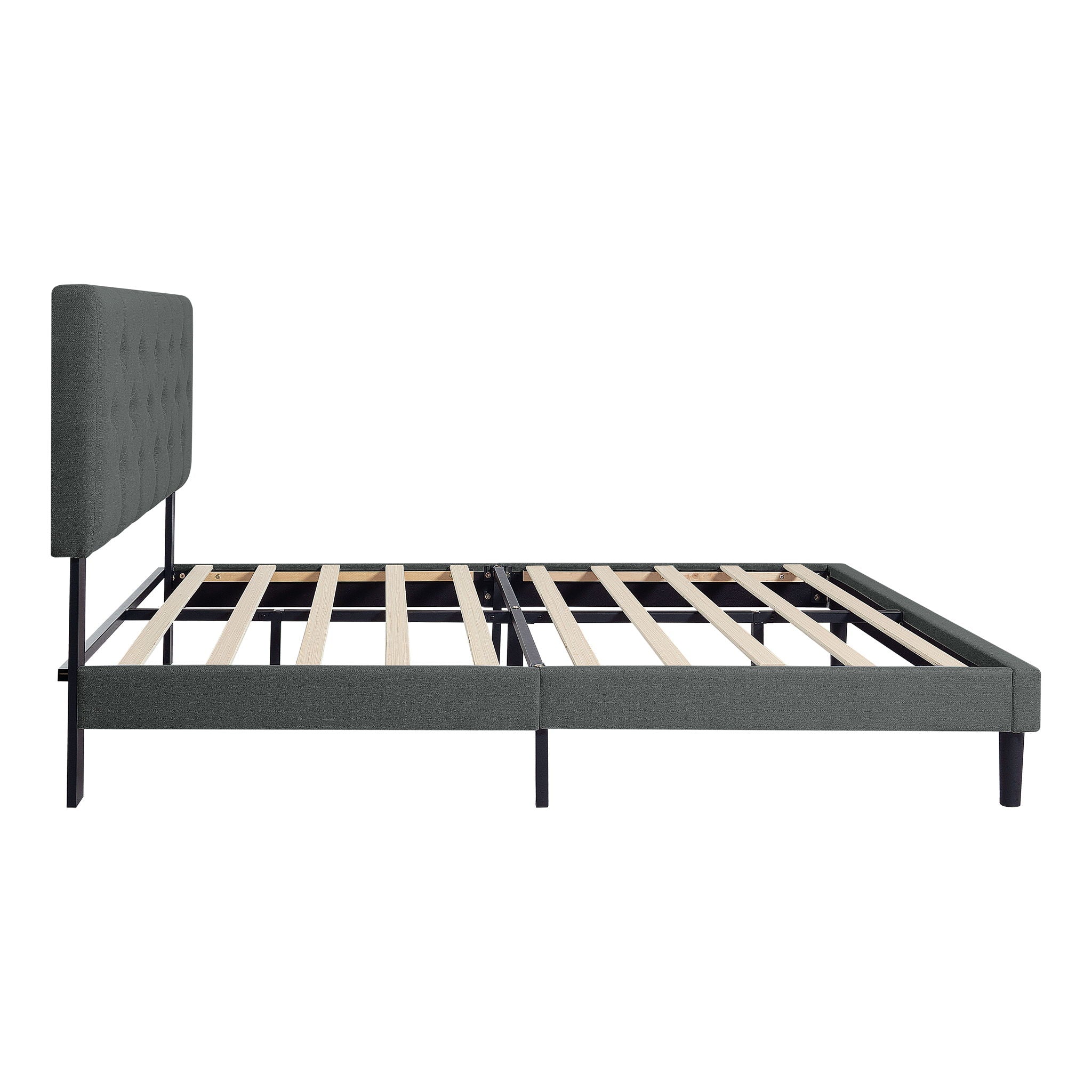 Modern Upholstered Platform Bed Frame With Button Tufted Fabric Headboard