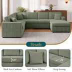Oversized Sectional U-Shaped Sofa With Chaise Lounge And Three Soft Throw Pillows