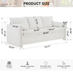 Modern 3 Seater Sofa Chenille Couch Plush Triple Seater Sofa With High Density Foam Cushions, Deep Seat Living Room Couch For Family Room, Apartment & Home Theater - Ivory White