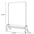 Heavy Duty Iron Garment Rack With Basket On Wheels - Silver
