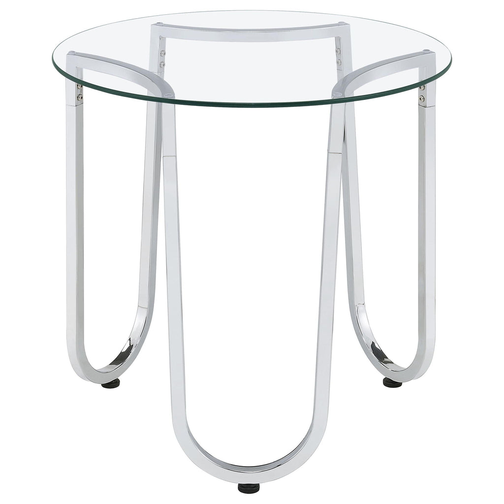 Beller Round Tempered Glass Top End Side Table Chrome