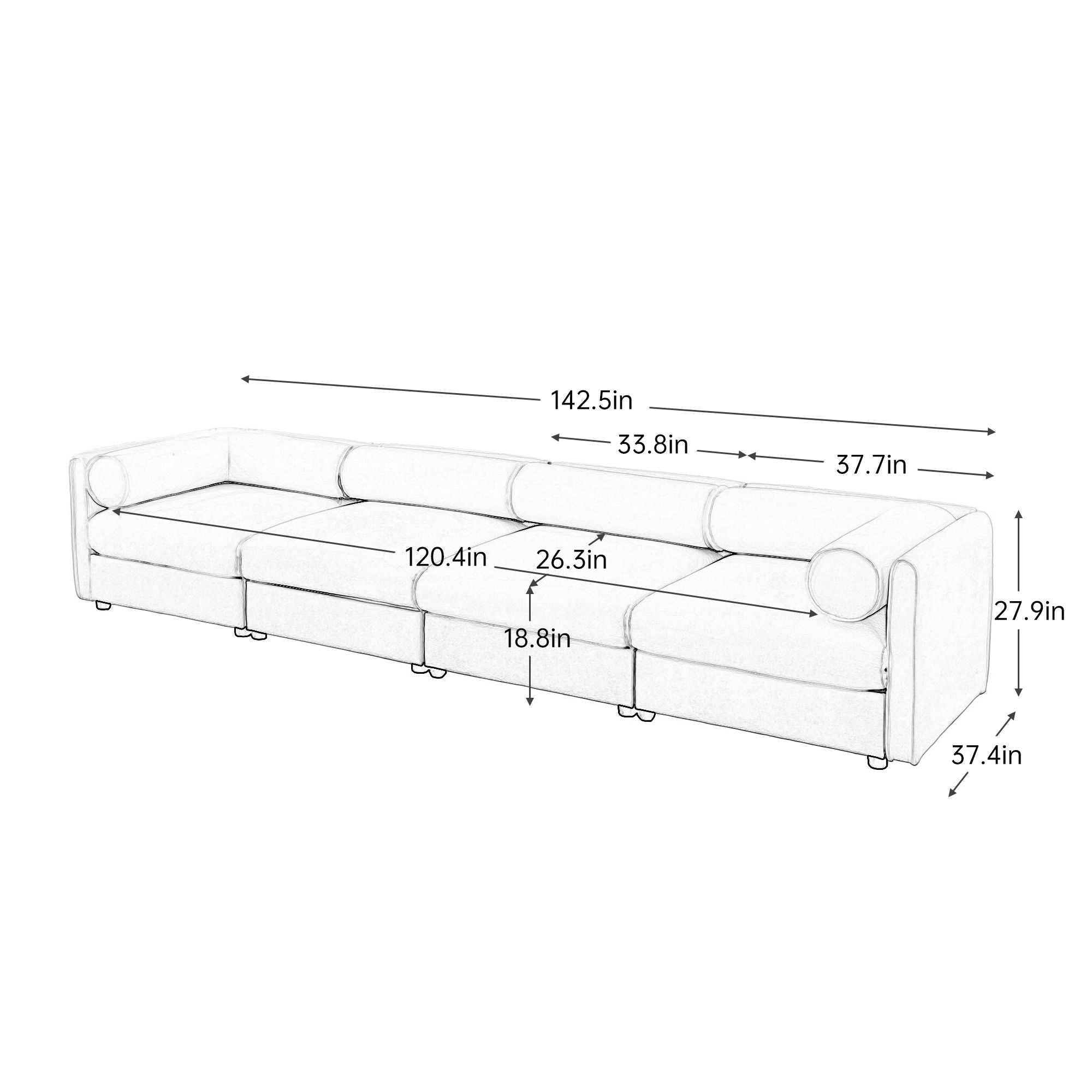 Stylish Sofa With Storage Seat And Cylindrical Backrest