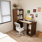 Stretchable Office Desk With Storage Shelves And Mobile Wheels
